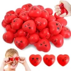 30 Bolas Anti-estresse em Forma de Coração, Mini Bolas de 1,5" com Rosto Sorridente, Brinquedos Anti-estresse em Forma d