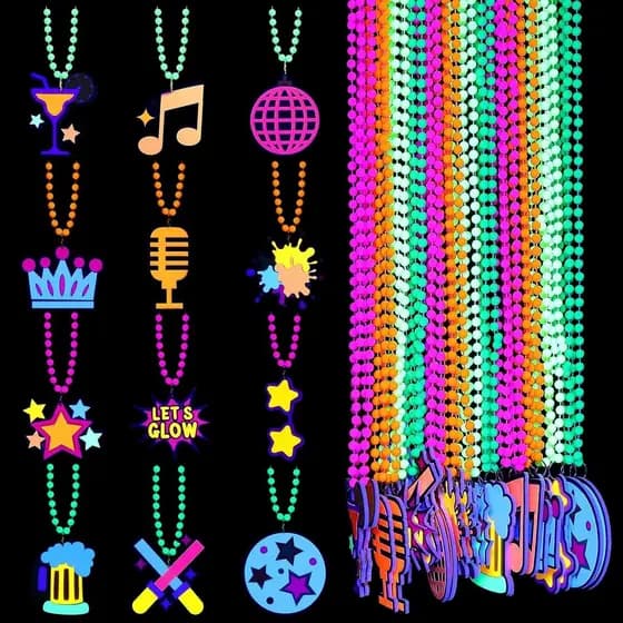 24 Colares de Pérolas que Brilham no Escuro com Pingentes, Suprimentos para Festas Neon que Brilham no Escuro, Colar de