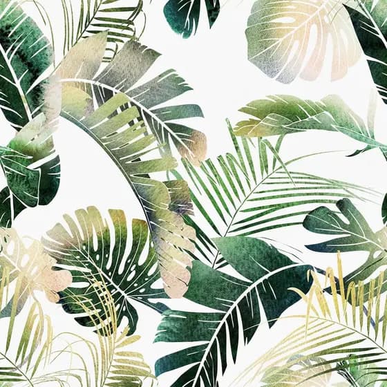 Papel de Parede Adesivo Wallercity Green Leaf com Folhas Douradas Estilo Boho, Papel de Parede Floral para Armários e Pr
