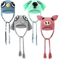 Janmercy 4 Peças de Chapéus de Crochê Estilo Pássaro e Porco, Bonés de Tricô Estilo Elefante e Coelho, Acessórios para F