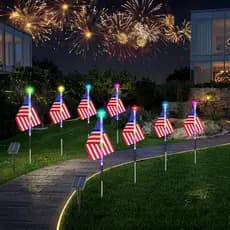 Luxspire 4th of July Decorations Outdoor Solar Lights, 12PCS Red White and Blue Solar Lights, Waterproof Patriotic Decor
