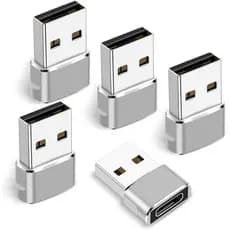 Adaptador USB C Fêmea para USB Macho, Pacote com 5, Conversor de Carregador Tipo C para USB A para iPhone 16 15 14 13 12