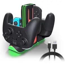 Estação de Carregamento Switch 2 para 4 Joy-Con e 2 Controles Pro, Dock de Carregamento Rápido 6 em 1 com Indicador LED