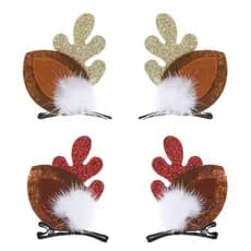 WLLHYF 4PCS Presilhas de Cabelo de Natal, Presilhas de Cabelo Fofas com Chifres de Rena de Natal para Meninas e Mulheres