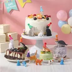Hoteam 24 Peças de Decorações para Festa de Aniversário de Gato, Topos de Bolo de Gato, Mini Figuras e Mini Chapéu de An