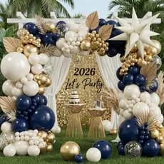 Navy Blue and Gold Balloons Graland Arch Kit, Double Stuffed Pearl White Royal Blue Champagne Gold with Confetti Explodi