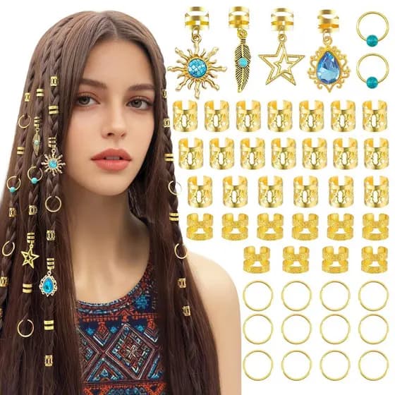 46 peças de joias de cabelo estilo barroco com pingentes de imitação de estrela e turquesa, anéis de cabelo ajustáveis d