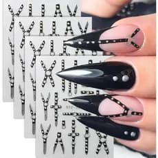 4 Folhas de Adesivos de Unhas Pretos Estilo Punk, Decalques de Unhas Góticas, Adesivos de Unhas 5D em Relevo Autoadesivo