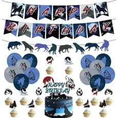 Wolf Birthday Party Decorations, Wolf Party Supplies with Happy Birthday Banner, Wolves Garland Sign, Cake Toppers, Late