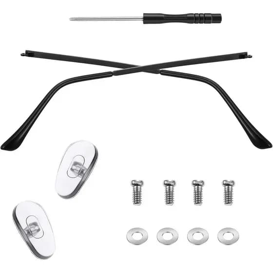 1 Par de Hastes de Metal para Óculos, Kit de Reparo de Óculos Preto com Parafusos, Arruelas, Chave de Fenda, Almofadas d