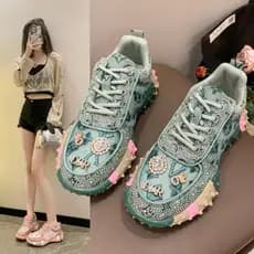 Tênis Femininos com Strass e Diamantes de Água, Moda Luxuosa, Sapatos Femininos 2025, Novos Tênis Esportivos Femininos d