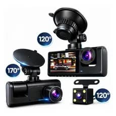 Camera Veicular Automotiva Carro Seguranca 1080p 3 Cameras Gravador De Video Digital DVR Visao Noturna G-Sensor