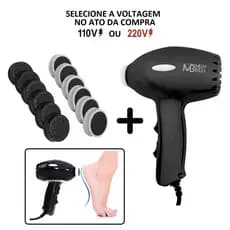 Pedicuro Lixa Elétrica Mega Bell Com 12 Refis Cores Preto/Branco ou Prata - 127v ou 220v