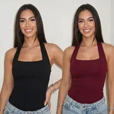 Kit 2 Tops Femininos Frente Única Ajustável Duplo na Frente Sem Transparência