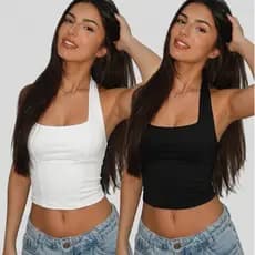 Kit 2 Regata Top Halter Blusinha Cropped Frente Única Costas Nuas