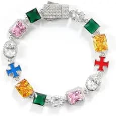 Lulu Mel Pulseira De Tênis Colorida Com Corrente De Diamante , Elo De Pedras CZ De 10 Mm , Cristal Arco-Íris Brilhante D
