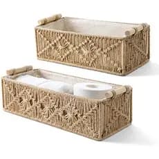 Mkono Macrame Cestas De Armazenamento Boho Decor Box Feito À Mão Tecido Decorativo Bancada Tanque De Banheiro Prateleira