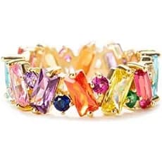Anel Arco-Íris STORYJEWELLERY , Baguete , Anéis Coloridos De Aliança De Eternidade Para Mulheres De Coquetel De Zircônia