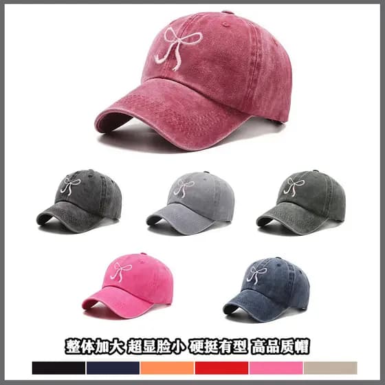 Boné de beisebol de denim bordado coreano simples com laço, faz você parecer fofa e delicada, protege seu rosto do sol,