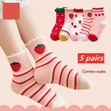5 Pares de Meias de Algodão Florais para Meninas de 0 a 14 Anos, Comprimento Médio