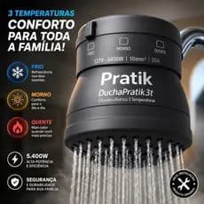 Chuveiro Elétrico Pratik Ducha 3T Preto / Branco 127V / 220V 5400W – 3 Temperaturas
