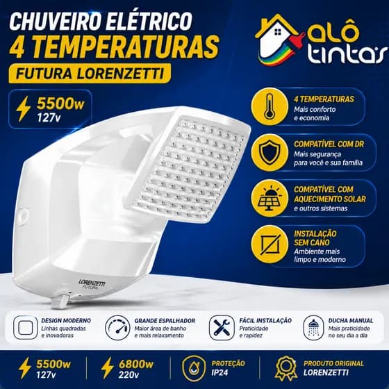Chuveiro Elétrico Lorenzetti Futura 4 Temperaturas 5500W 127V / 220V Com Ducha Manual