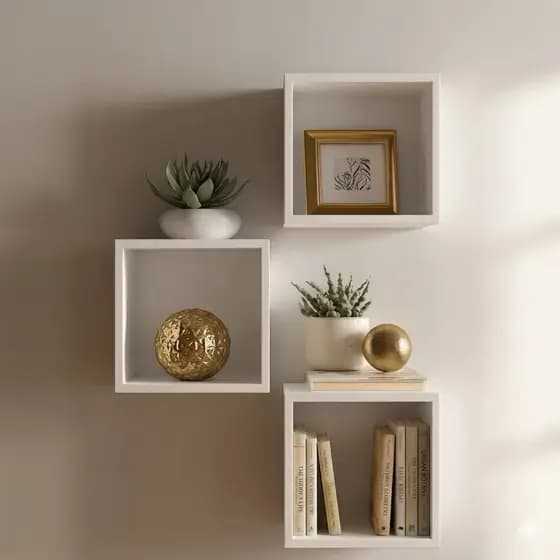 Kit Nicho 3 Quadrados decorativos 100%Mdf Branco Para Sala Cozinha e banheiro 30X30 15mm