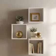 Kit Nicho 3 Quadrados decorativos 100%Mdf Branco Para Sala Cozinha e banheiro 30X30 15mm