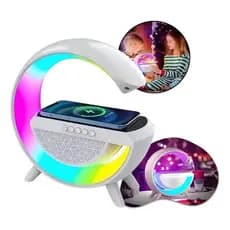 Luminária Rgb G-speaker Carregador Indução Relógio Caixa Som