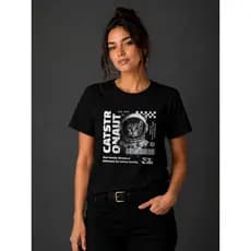 Camiseta Feminina Catstronaut Em DTF De Alta Qualidade Malha Premium Camisa Blusa