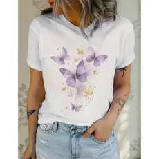 Camiseta Feminina Butterfly Casual Borboletas Estampada
