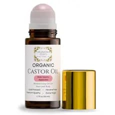 Óleo de Rícino Orgânico da Grandma Flo's Naturals com Aplicador Roll-On de Quartzo Rosa para Rosto e Corpo - Frasco de V