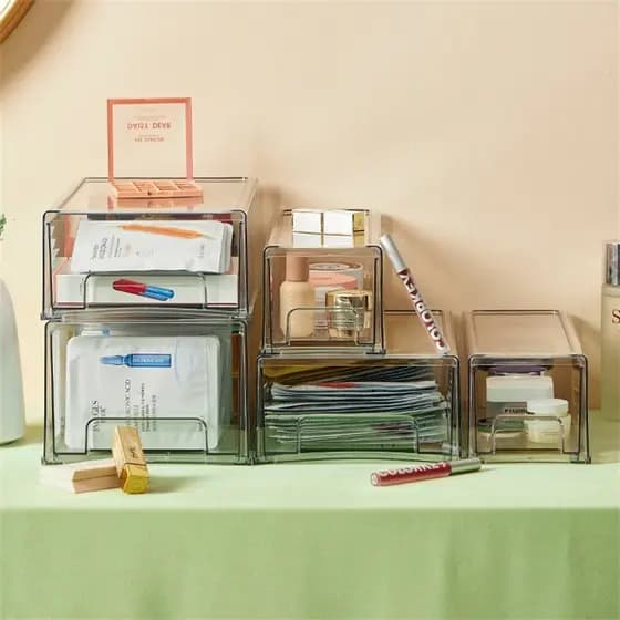 Transparente transparente acrílico tipo gaveta caixa de organização máscara caixa de armazenamento Desktop cosméticos pr