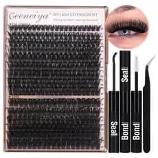 Kit de Extensão de Cílios DIY Geeneiya Volume Lash Clusters, Extensões de Cílios D com Cola e Selante para Cílios, Cílio