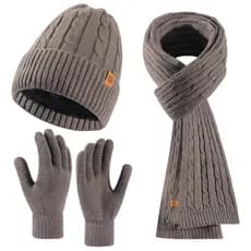 Gorro de Inverno Masculino de Tricô com Forro de Lã, Reforçado para Proteção Contra o Frio, Conjunto de Três Peças para