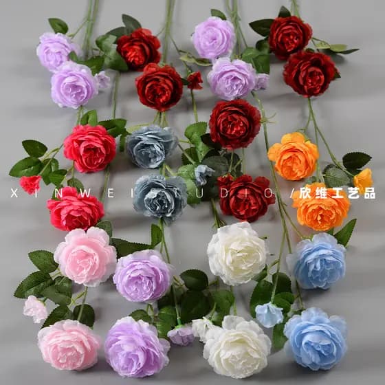 Ornamentos de rosas de seda feitos à mão para auditórios e hotéis, peônias artificiais para casamentos, flores artificia