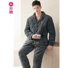 Fenteng Pijama acolchoado de três camadas masculino forro de lã de inverno engrossado Coral velo masculino Homewear inve