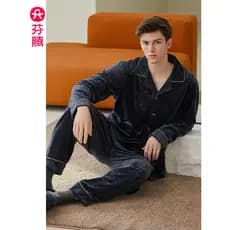 Fenteng Island Fleece Pijama Masculino Outono Inverno Novo Estilo Terno Forro de Lã Masculino Engrossado Coral Fleece Fl