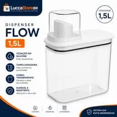 Dispenser Flow Sabão Líquido 1,5L Transparente com Tampa Dosadora Vedação em Silicone Sistema Antivazamento