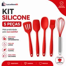 Kit Utensílios de Cozinha Silicone 5 Peças Espátulas Fouet Pincel Culinário para Panelas Antiaderentes Cores Sortidas