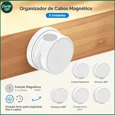 Organizador de Cabos 360° Auto-Adesivo Universal para Mesa e Parede Atração magnética 1 pacote com 5 unidades