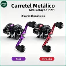 Molinete Baitcasting para Pesca Carretel Metálico Rápido 7.2:1 Duas Cores Resistente para Pesca em Rio e Mar