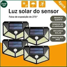 Kit 4/6/10 Luminária Solar 100 Led Com Sensor Jardim Prova D'Água Três modos de transformação