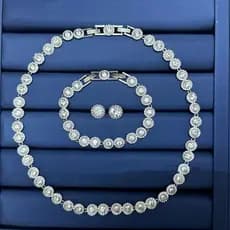 Conjunto de Joias Feminino de Três Peças, Colar, Pulseira, Brincos, Pingente de Diamante em Forma de Coração Oceânico Ro