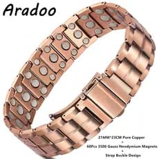 Pulseira Magnética de Cobre ARADOO 3X Poderosa 3500 Gauss para Homens, Joia com Ímã de Neodímio, Presente NK8I