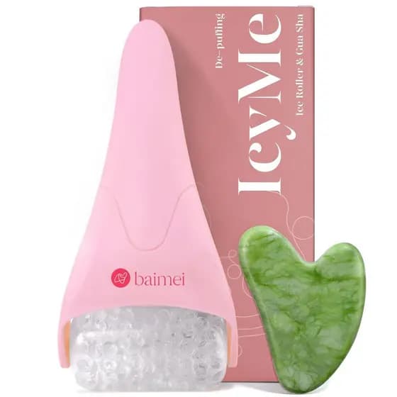 BAIMEI IcyMe Rolo de Gelo para o Rosto e Conjunto de Ferramentas Faciais Gua Sha, Rolo de Gelo para o Rosto Reduz o Inch