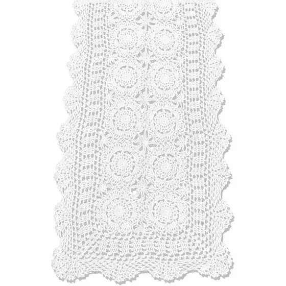 KEPSWET Caminho de Mesa de Renda de Crochê Feito à Mão em Algodão Branco Retangular para Decoração de Mesa de Café e Côm