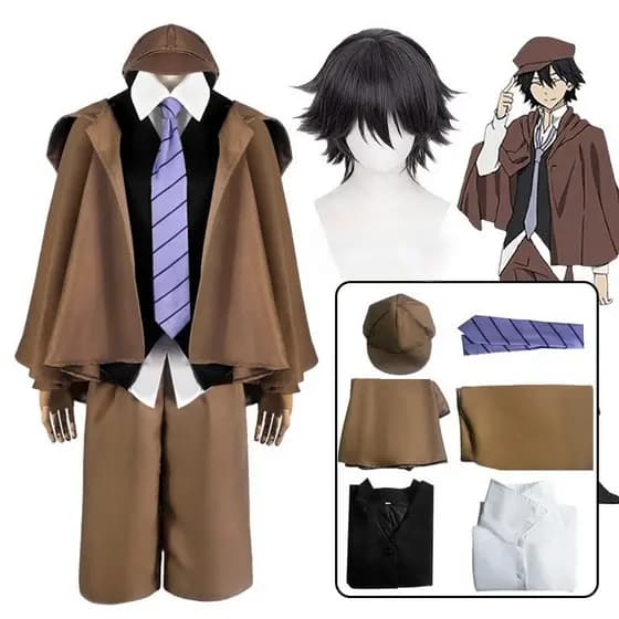 Fantasia de Cosplay de Ranpo Edogawa do Anime Bungo Stray Dogs, Peruca Unissex, Uniforme de Detetive, Capa de Halloween,