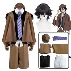 Fantasia de Cosplay de Ranpo Edogawa do Anime Bungo Stray Dogs, Peruca Unissex, Uniforme de Detetive, Capa de Halloween,