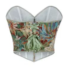 Colete Feminino Estampado Retrô, Corselete com Barbatanas e Amarração, Decote em U, Modelador de Corpo GNUY ZX2Q